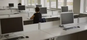Computer workstations with headsets at a TCF Toronto test centre