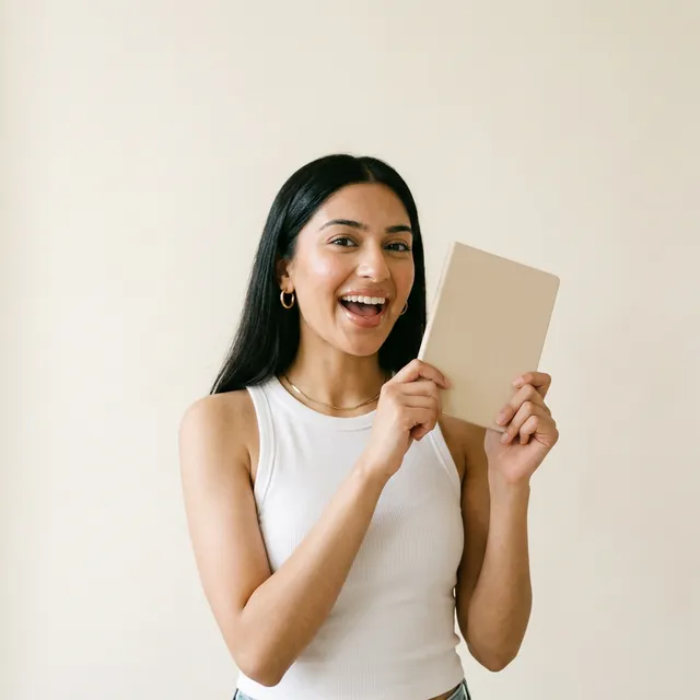 New student holding a fresh notebook, ready for A1 beginner French classes in Brampton