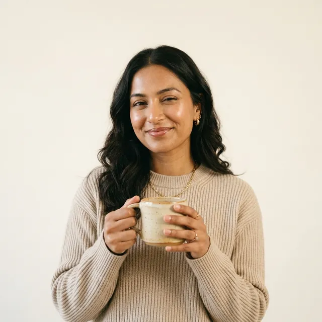 Student relaxing with tea during a one-on-one private French lesson
