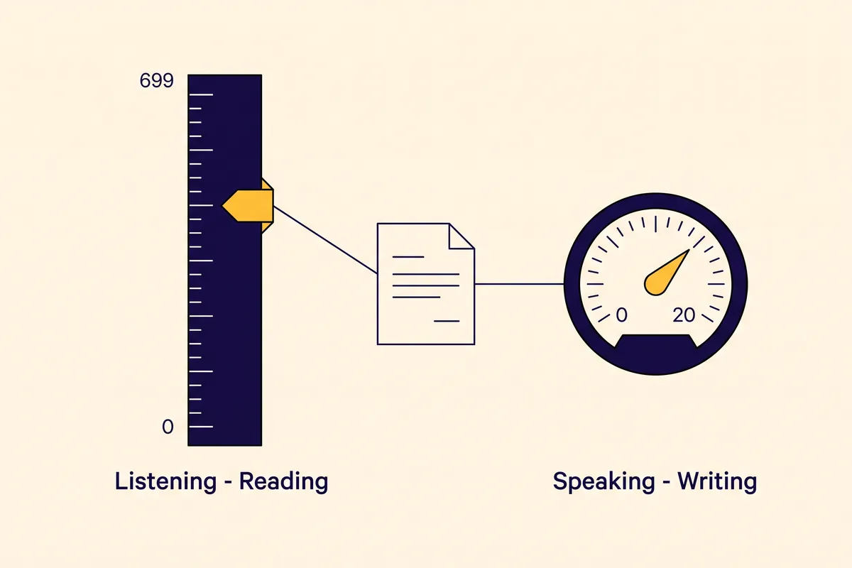 TCF Canada's two scoring scales: listening and reading out of 699, speaking and writing out of 20