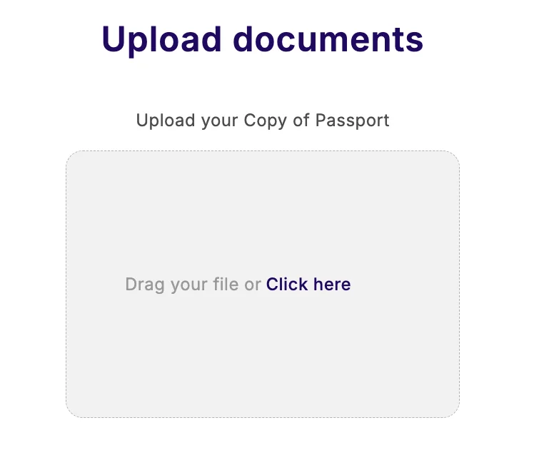 Upload documents step of the TEF Canada booking form asking for a copy of your passport