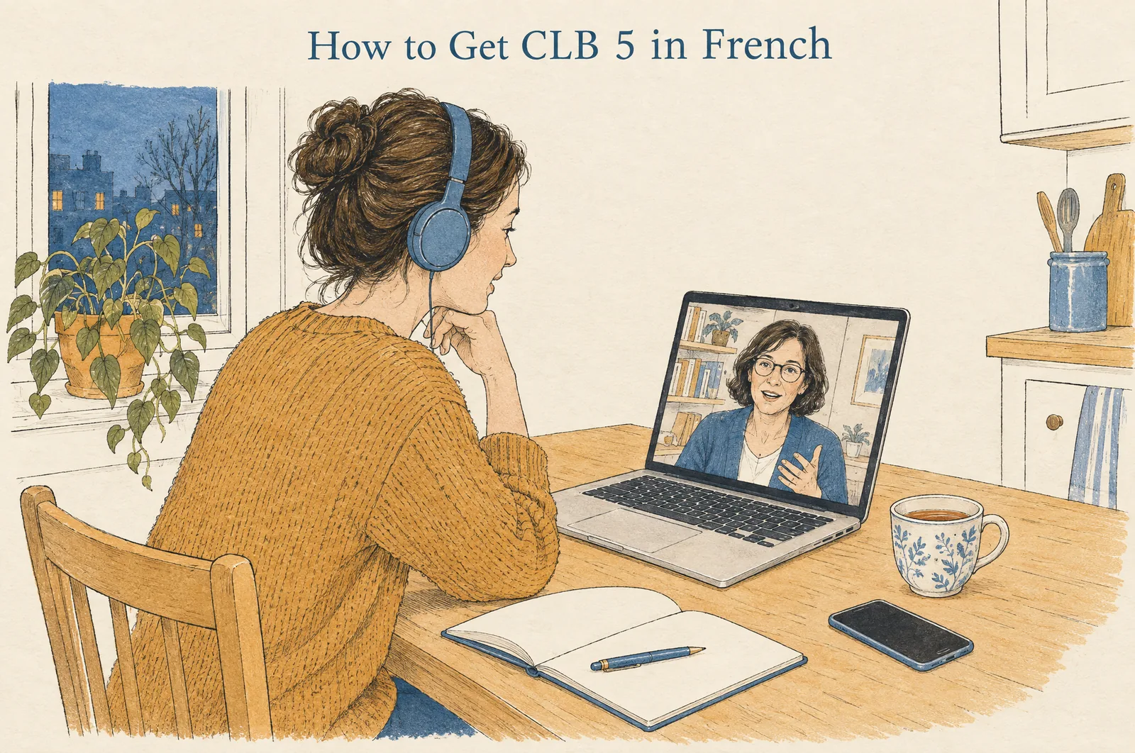 How to get CLB 5 in French: a learner speaking French with her tutor on a video call