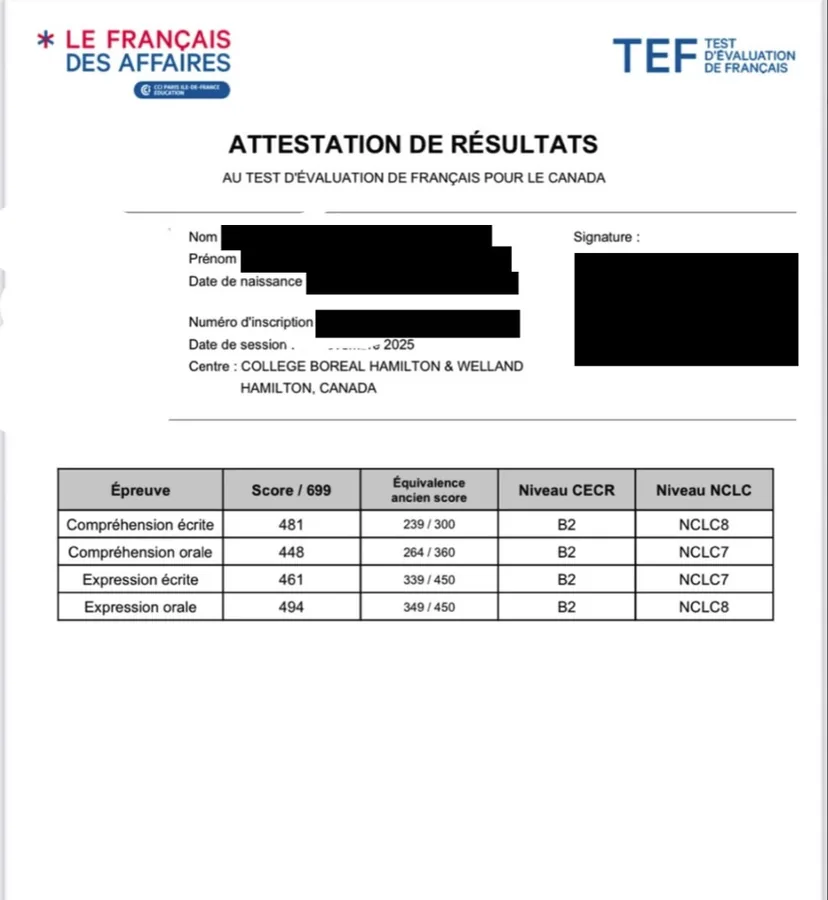 TEF Canada attestation, NCLC 7 and 8