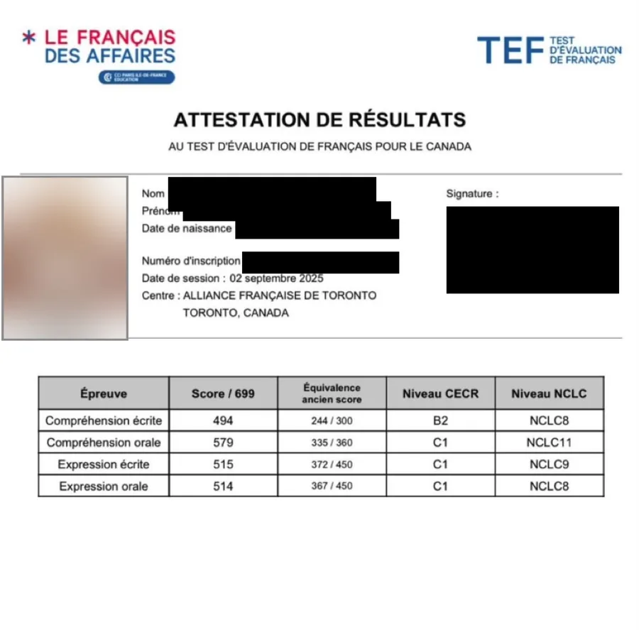 TEF Canada attestation, NCLC 8 to 11
