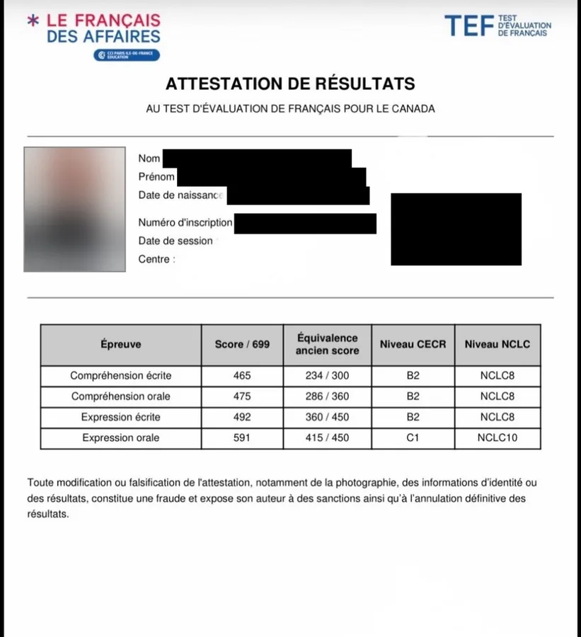 TEF Canada attestation, NCLC 8 to 10