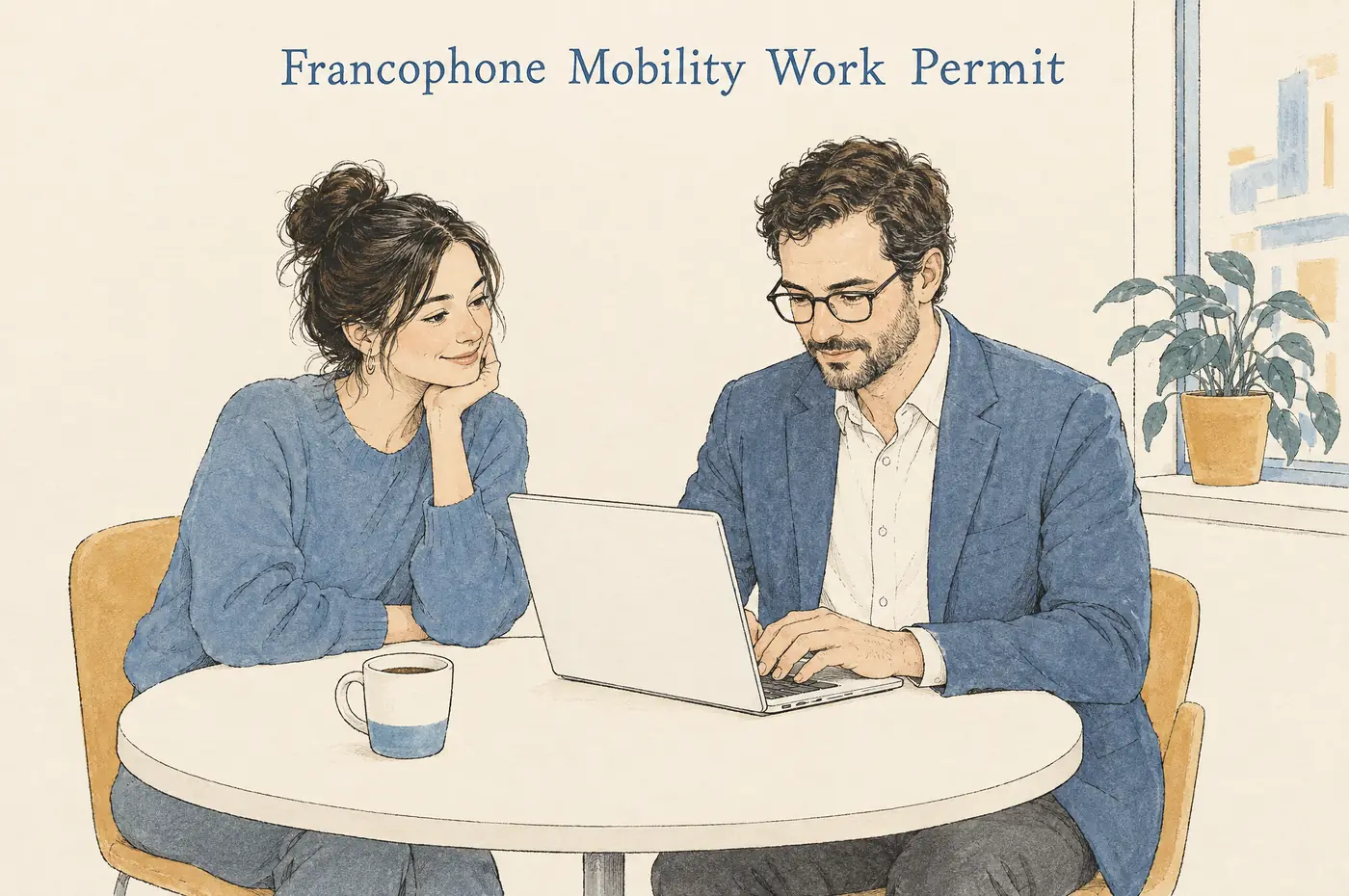 Francophone Mobility work permit after a PGWP: an employer files the offer of employment while the employee looks on